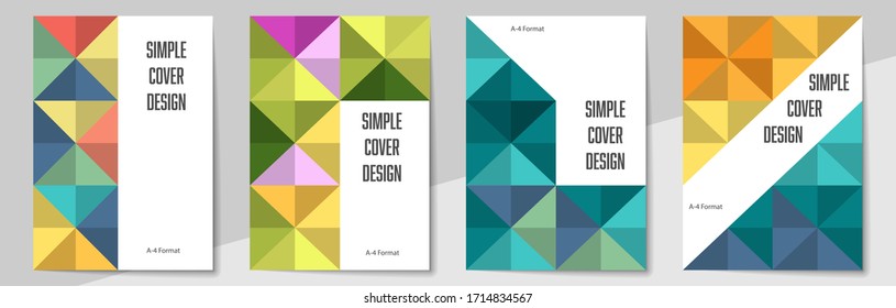 Geometric cover design templates A-4 format. Editable set of layouts for covers of books, magazines, notebooks, albums, booklets. Flat design, modern colors.