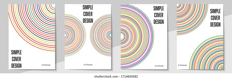 Geometric cover design templates A-4 format. Editable set of layouts for covers of books, magazines, notebooks, albums, booklets. Flat design, modern colors.