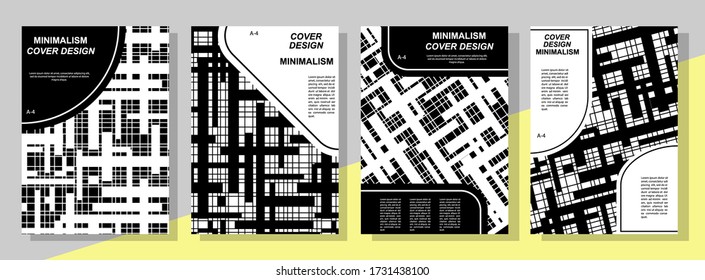Geometric cover design templates A-4 format. Editable set of layouts for covers of books, magazines, notebooks, albums, booklets. Flat design, modern colors.