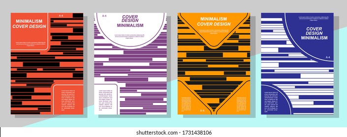 Geometric cover design templates A-4 format. Editable set of layouts for covers of books, magazines, notebooks, albums, booklets. Flat design, modern colors.