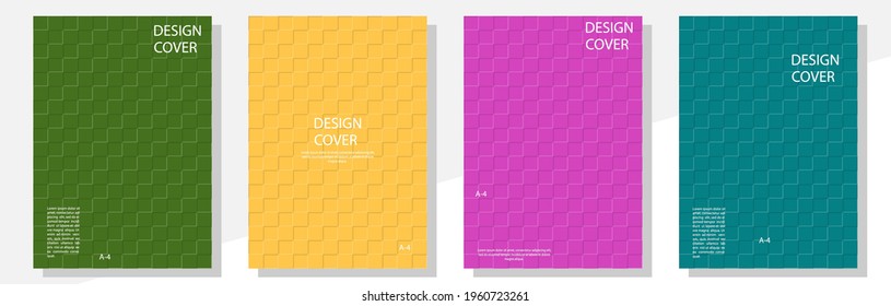 Geometric cover design templates A-4 format. Editable set of layouts for covers of books, magazines, notebooks, albums, booklets. Flat design, modern colors.