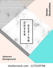 Geometric cover design with triangles, lines on the marble texture. The minimalist illustration of editable layout. Template for brochure, annual report, invitation, card, banner, wedding, baby shower