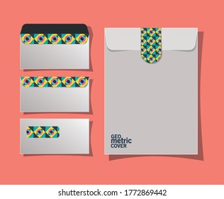 geometric cover envelopes design of Mockup corporate identity template and branding theme Vector illustration