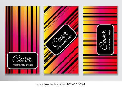 Geometric cover gradient stripe background. Contrast cover for header page of invitation. Layout with black stripes on colorful gradient background for advertisement purpose.