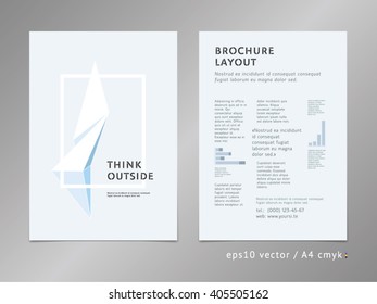 Geometric cover layout for brochure, catalog, flyer. Page template. Think outside the box concept. Low polygonal design, sharp surfaces, minimalistic modernist color style. Square shape. Ice theme.