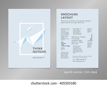 Geometric cover layout for brochure, catalog, flyer. Page template. Think outside the box concept. Low polygonal water design, sharp surfaces, minimalistic modernist color style. Square shape.