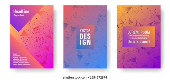 Geometric cover layout design. Global network connection digital grid. Interlinked nodes, atom, web or big data cloud structure concept. Information technology concept cover.