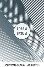 Geometric cover. Line shape design. Minimal pattern. Abstract background for music bands. Stylish corporate flyer. Linear presentation template. Magazine minimalistic poster. Grey and white banner.