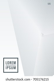 Geometric cover. Line shape design. Minimal pattern. Abstract background for music bands. Stylish corporate flyer. Linear presentation template. Magazine minimalistic poster. Grey and white banner.