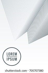 Geometric cover. Line shape design. Minimal pattern. Abstract background for music bands. Stylish corporate flyer. Linear presentation template. Magazine minimalistic poster. Grey and white banner.