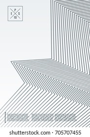 Geometric cover. Line shape design. Minimal pattern. Abstract background for music bands. Stylish corporate flyer. Linear presentation template. Magazine minimalistic poster. Grey and white banner.