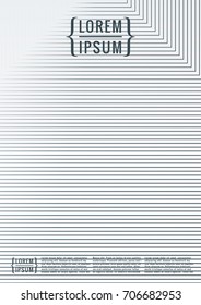 Geometric cover. Line shape design. Minimal pattern. Abstract background for music bands. Stylish corporate flyer. Linear presentation template. Magazine minimalistic poster. Grey and white banner.