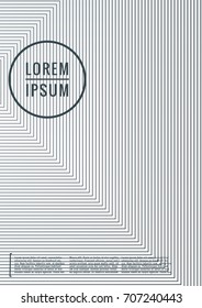 Geometric cover. Line shape design. Minimal pattern. Abstract background for music bands. Stylish corporate flyer. Linear presentation template. Magazine minimalistic poster. Grey and white banner.