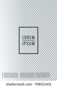 Geometric cover. Line shape design. Minimal pattern. Abstract background for music bands. Stylish corporate flyer. Linear presentation template. Magazine minimalistic poster. Grey and white banner.