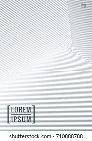 Geometric cover. Line shape design. Minimal pattern. Abstract background for music bands. Stylish corporate flyer. Linear presentation template. Magazine minimalistic poster. Grey and white banner.