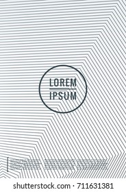 Geometric cover. Line shape design. Minimal pattern. Abstract background for music bands. Stylish corporate flyer. Linear presentation template. Magazine minimalistic poster. Grey and white banner.