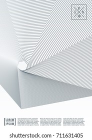 Geometric cover. Line shape design. Minimal pattern. Abstract background for music bands. Stylish corporate flyer. Linear presentation template. Magazine minimalistic poster. Grey and white banner.