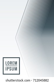 Geometric cover. Line shape design. Minimal pattern. Abstract background for music bands. Stylish corporate flyer. Linear presentation template. Magazine minimalistic poster. Grey and white banner.