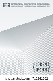Geometric cover. Line shape design. Minimal pattern. Abstract background for music bands. Stylish corporate flyer. Linear presentation template. Magazine minimalistic poster. Grey and white banner.