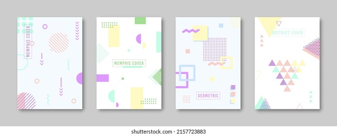 Cubierta geométrica memphis portátil de color pastel. Delicado fondo neón forma nítida fresco estilo hipster estilo retro ajuste mínimo portada de la revista plantilla sombra folleto folleto folleto 80-90s