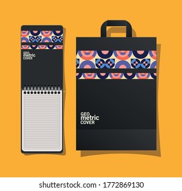 geometric cover notebook and bag design of Mockup corporate identity template and branding theme Vector illustration