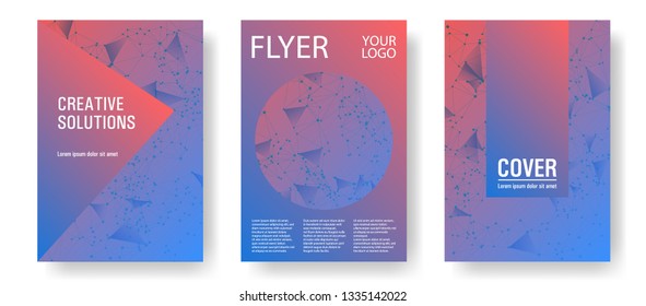 Geometric cover page layout. Global network connection of points and lines. Interlinked nodes, molecular or  big data cloud structure concept. Information technology concept cover.
