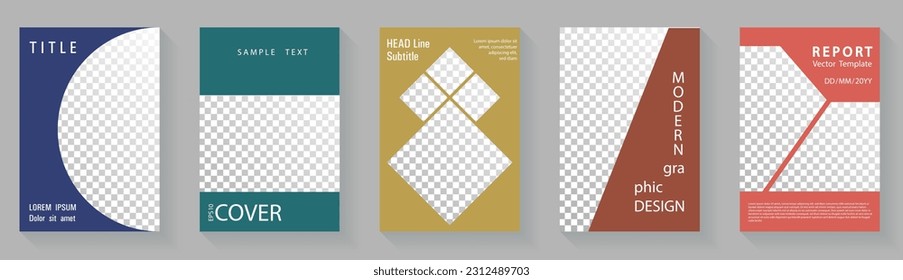 Colección mínima de vectores de la plantilla de portada geométrica mínima. Conjunto de folletos de diseño gráfico contemporáneo. Diseños de portada de catálogo comercial con fondo de documento en blanco. Plantillas planas de tipografía.