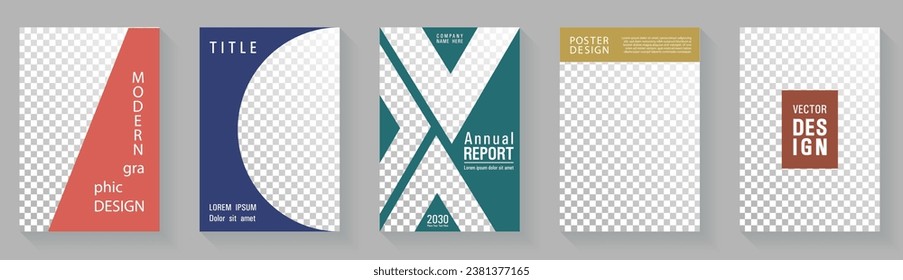Geometrische Deckblatt-Vorlage Vektor minimale Sammlung. Flyer setzte modernes Grafikdesign ein. Corporate Booklet Titelseiten Layouts mit Hintergrundfoto-Platz. Prospektmaterial-Mockups.