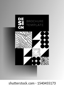 Geometric cover, poster, brochure, flyer, card. Black and white pattern with hand drawn texture elements. Vector 10 EPS.