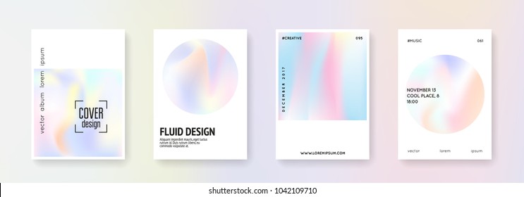 Geometric cover set. Abstract backgrounds. Trendy geometric cover with gradient mesh 90s, 80s retro style. Pearlescent graphic template for brochure, banner, wallpaper, mobile screen