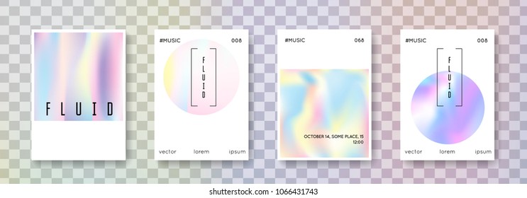 Geometric cover set. Abstract backgrounds. Vintage geometric cover with gradient mesh 90s, 80s retro style. Iridescent graphic template for placard, presentation, banner, brochure.