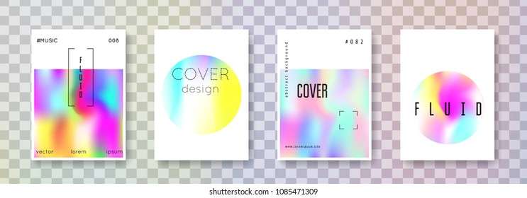 Geometric cover set. Abstract backgrounds. Retro geometric cover with gradient mesh 90s, 80s retro style. Pearlescent graphic template for brochure, banner, wallpaper, mobile screen