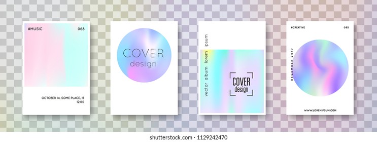 Geometric cover set. Abstract backgrounds. Memphis geometric cover with gradient mesh 90s, 80s retro style. Pearlescent graphic template for book, annual, mobile interface, web app.