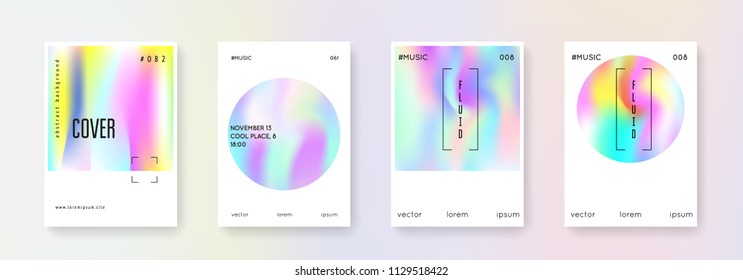 Geometric cover set. Abstract backgrounds. Trendy geometric cover with gradient mesh 90s, 80s retro style. Iridescent graphic template for book, annual, mobile interface, web app.