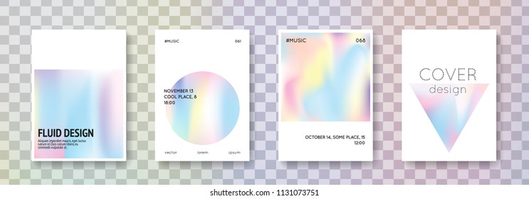 Geometric cover set. Abstract backgrounds. Memphis geometric cover with gradient mesh 90s, 80s retro style. Pearlescent graphic template for book, annual, mobile interface, web app.