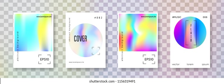 Geometric cover set. Abstract backgrounds. Stylish geometric cover with gradient mesh 90s, 80s retro style. Iridescent graphic template for brochure, banner, wallpaper, mobile screen