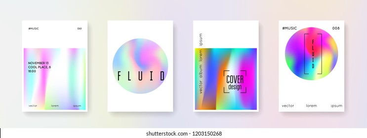 Geometric cover set. Abstract backgrounds. Hipster geometric cover with gradient mesh 90s, 80s retro style. Iridescent graphic template for book, annual, mobile interface, web app.