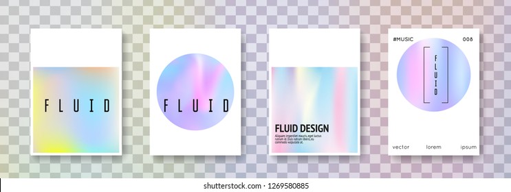 Geometric cover set. Abstract backgrounds. Trendy geometric cover with gradient mesh 90s, 80s retro style. Iridescent graphic template for book, annual, mobile interface, web app.