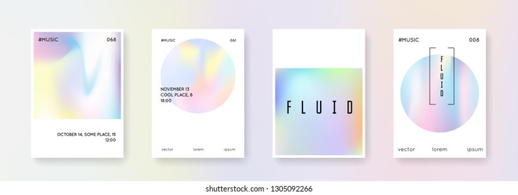 Geometric cover set. Abstract backgrounds. Trendy geometric cover with gradient mesh 90s, 80s retro style. Pearlescent graphic template for placard, presentation, banner, brochure.