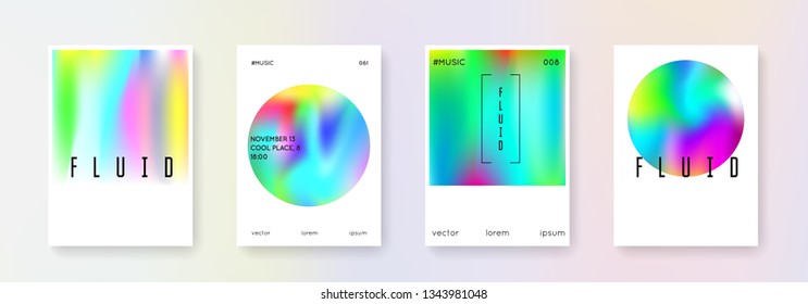 Geometric cover set. Abstract backgrounds. Vintage geometric cover with gradient mesh 90s, 80s retro style. Pearlescent graphic template for placard, presentation, banner, brochure.