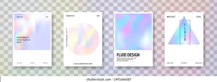 Geometric cover set. Abstract backgrounds. Rainbow geometric cover with gradient mesh 90s, 80s retro style. Pearlescent graphic template for book, annual, mobile interface, web app.