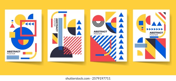 Geometric cover set. Abstract poster. Bauhaus cover templates. Retro minimal shapes, form. Geometry vector set for print. Magazine, flyer, vertical banner graphic design pack