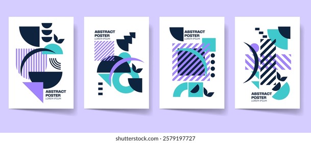 Geometric cover set. Abstract poster. Bauhaus cover templates. Retro minimal shapes, form. Geometry vector set for print. Magazine, flyer, vertical banner graphic design pack