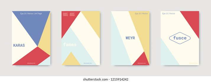 Geometric cover. Shapes patterns. Blue, red, gold, white, bright business concept. Triangle design template. Colorful set of vector graphic design covers. Cool geometric cover. Futuristic triangle.