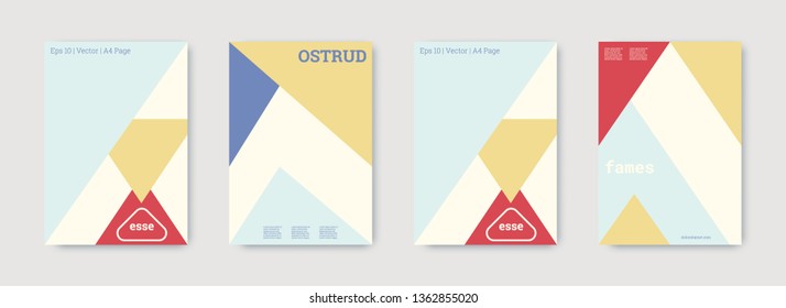 Geometric cover. Shapes patterns. Blue, pink, gold, white, bright business concept. Triangle design template. Colorful set of vector graphic design covers. Cool geometric cover. Futuristic triangle.