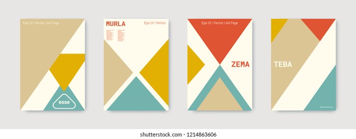 Geometric cover. Shapes patterns. Nude, red, gold, white, bright business concept. Triangle design template. Colorful set of vector graphic design covers. Cool geometric cover. Futuristic triangle.
