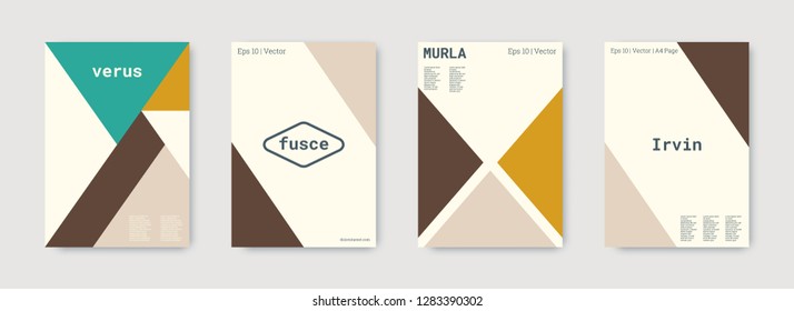 Geometric cover. Shapes patterns. Nude, gold, mustard, bright business concept. Triangle design template. Colorful set of vector graphic design covers. Cool geometric cover. Futuristic triangle.