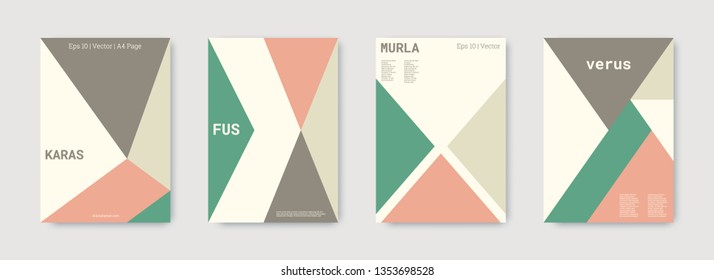 Geometric cover. Shapes patterns. Pastel, pink, gold, white, bright business concept. Triangle design template. Colorful set of vector graphic design covers. Cool geometric cover. Futuristic triangle.