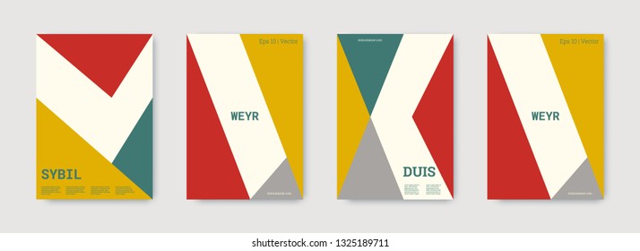 Geometric cover. Shapes patterns. Red, gold, green, white, bright business concept. Triangle design template. Colorful set of vector graphic design covers. Cool geometric cover. Futuristic triangle.