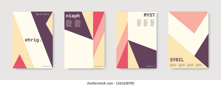 Geometric cover. Shapes patterns. Violet, pink, gold, white, bright business concept. Triangle design template. Colorful set of vector graphic design covers. Cool geometric cover. Futuristic triangle.